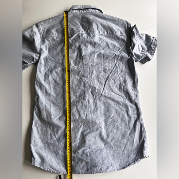 All Saints men's light blue short sleeve logo collared denim shirt extra small - Picture 4 of 5